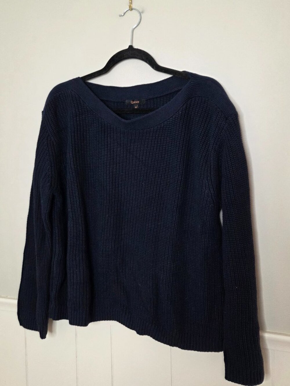 QUINCE Navy Blue 100% Organic Cotton Fisherman Boatneck Sweater